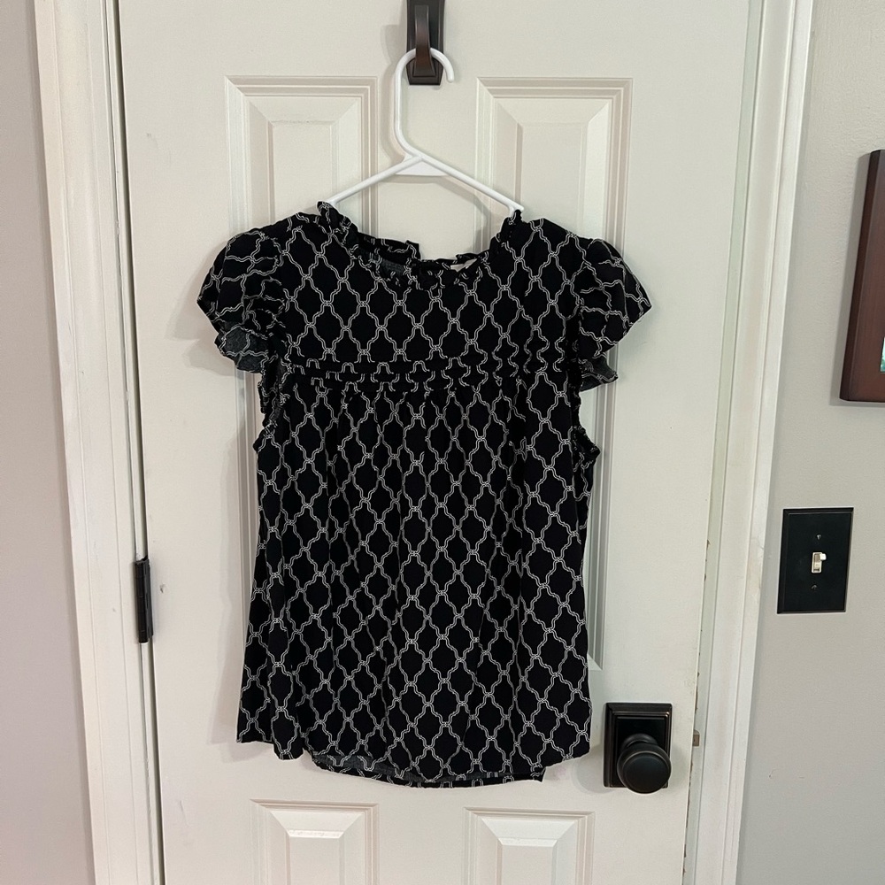 LOFT Black and White Patterned Blouse